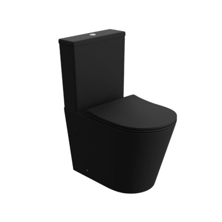 Lavita Neptun Black Zestaw toaleta WC stojąca kompaktowa bez kołnierza + deska wolnoopadająca czarny mat 5900378334248