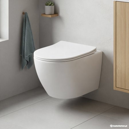 Legersen NOX Zestaw Toaleta WC bez kołnierza kr&oacute;tka + deska wolnoopadająca biały połysk LEWCNOX