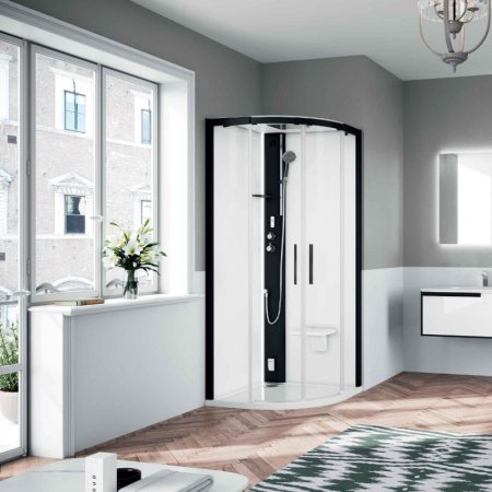Novellini Glax Black 1 2.0 R Sauna parowa 100x100x210 cm profile czarne szkło przezroczyste G21R100T5-1HH
