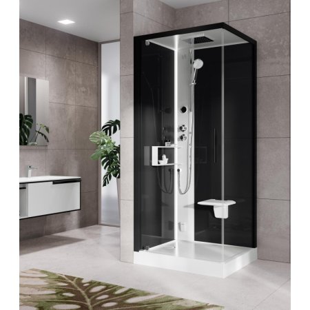 Novellini Glax Black 2 2.0 G+F Hydro Kabina parowa 80x80x217 cm wersja prawa profile czarne szkło przezroczyste G22GF89DM1-1HU