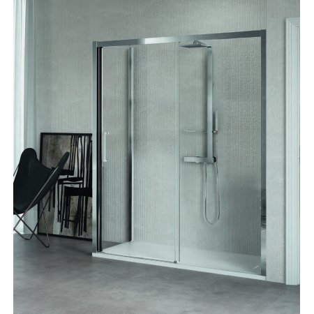 Novellini Kuadra 2P Drzwi prysznicowe przesuwne z polem stałym 144-150x200 cm lewe szkło przezroczyste profile chrom KUAD2P144S-1K