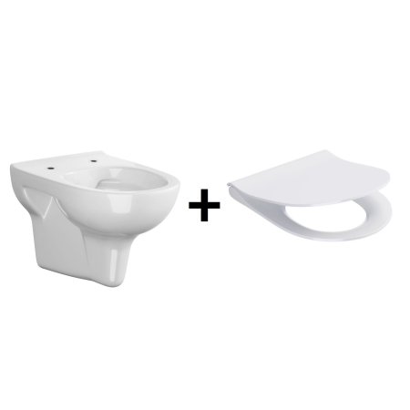 Opoczno Street Fusion Zestaw Toaleta WC podwieszana 52,5x36 cm CleanOn bez kołnierza z deską sedesową wolnoopadającą Slim, biała OK579-001-BOX+K98-0133