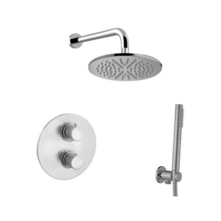 Paffoni Light Zestaw prysznicowy termostatyczny podtynkowy z deszczownicą 22,5 cm stal szczotkowana LIQ018ZSC2AST