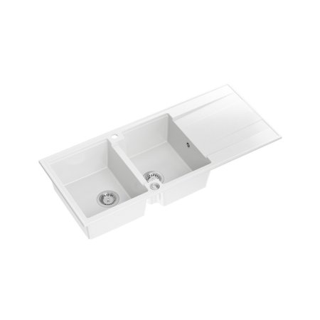 Quadron Evan 121 Zlewozmywak granitowy dwukomorowy 116x50 cm biały/stal szczotkowana HQE11650U1_BS_P2O