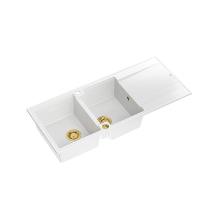 Quadron Evan 121 Zlewozmywak granitowy dwukomorowy 116x50 cm biały/złoty HQE11650U1_PVDG1_P2O