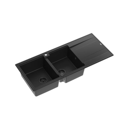 Quadron Evan 121 Zlewozmywak granitowy dwukomorowy 116x50 cm czarny HQE11650U7_BLM_P2O