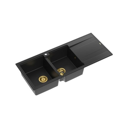 Quadron Evan 121 Zlewozmywak granitowy dwukomorowy 116x50 cm czarny/złoty HQE11650U7_PVDG1_P2O