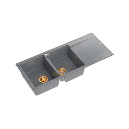 Quadron Evan 121 Zlewozmywak granitowy dwukomorowy 116x50 cm szary/miedziany HQE11650U5_PVDC1_P2O