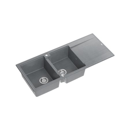 Quadron Evan 121 Zlewozmywak granitowy dwukomorowy 116x50 cm szary/stal szczotkowana HQE11650U5_BS_P2O