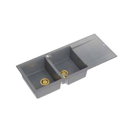 Quadron Evan 121 Zlewozmywak granitowy dwukomorowy 116x50 cm szary/złoty HQE11650U5_PVDG1_P2O