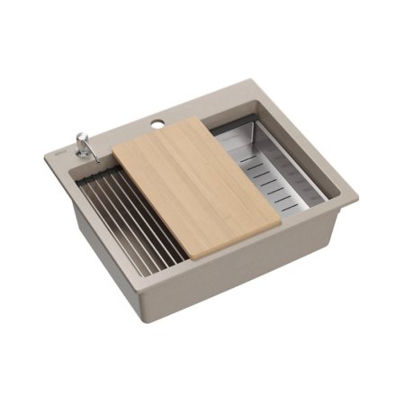 Quadron Kurt 110 Zestaw Zlewozmywak granitowy jednokomorowy 59,5x50 cm + syfon + dozownik + wkładka ociekowa + deska + qmata beżowy pearl beige/stalowy HCQ5052BEZP