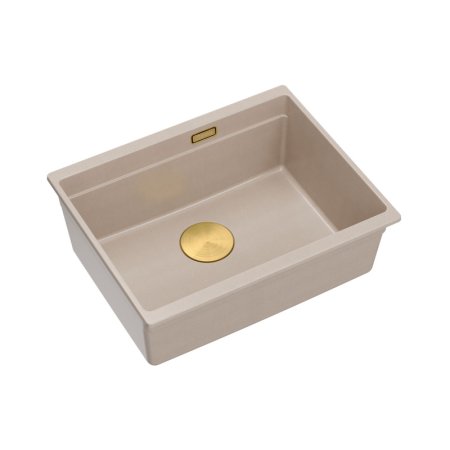 Quadron Logan 100 Zlewozmywak granitowy jednokomorowy 56x45 cm beżowy pearl beige/złoty PVD HQJ6045U2_PVDG1_U