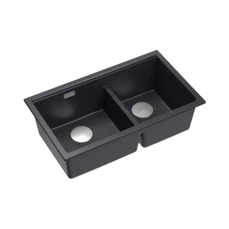 Quadron Logan 120 Zlewozmywak granitowy dwukomorowy podwieszany 76x45 cm czarny black diamond/stalowy HQL7645U8_BS_U