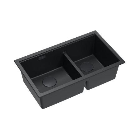 Quadron Logan 120 Zlewozmywak granitowy dwukomorowy podwieszany 76x45 cm czarny mat pure carbon/czarny mat HQL7645U7_BLM_U