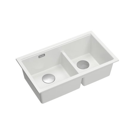 Quadron Logan 120 Zlewozmywak granitowy dwukomorowy wpuszczany 76x45 cm biały snow white/stalowy HQL7645U1_BS_I