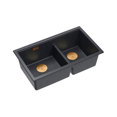 Quadron Logan 120 Zlewozmywak granitowy dwukomorowy wpuszczany 76x45 cm czarny black diamond/miedziany PVD HQL7645U8_PVDC1_I