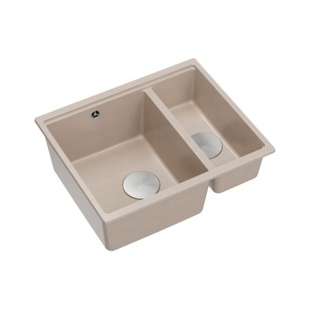 Quadron Logan 150 Zlewozmywak granitowy półtorakomorowy podwieszany 55,5x46 cm beżowy pearl beige/stalowy HCQL5646U2-BS_U