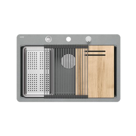 Quadron Marc 110 FM Zestaw zlewozmywak granitowy jednokomorowy 75x49 cm + syfon + dozownik + deska + wkładka ociekowa + qmata szary/stal szczotkowana HQM7650U5_FM_BS