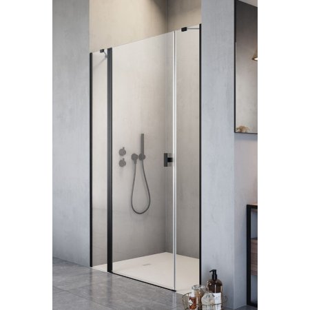Radaway NES Black DWJS Drzwi prysznicowe wahadłowe 130x200 cm lewe profile czarne szkło przejrzyste 10038130-54-01L