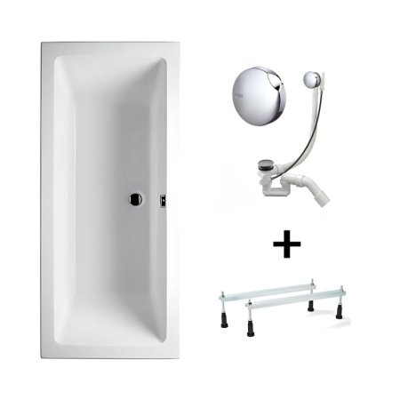 Riho Lusso Zestaw Wanna prostokątna 160x70 cm biała + zestaw odpływowo-przelewowy + nóżki BA57/B013001005+495121+207093