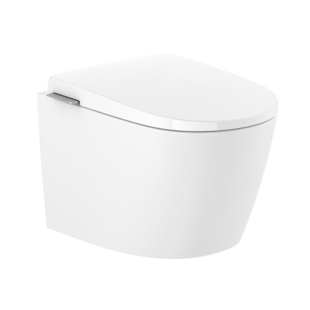 Roca Avant Zestaw Toaleta WC podwieszana 56,5x36,5 cm Rimless Vortex bez kołnierza ze zintegrowanym zbiornikiem In-Tank spłukiwanie wirowe + deska wolnoopadająca biały z powłoką Supraglaze A80336NS0H