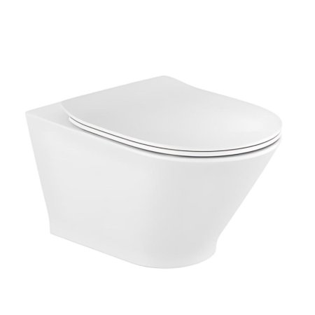 Roca Gap Round Zestaw Toaleta WC podwieszana 54x35,5x44 cm Rimless bez kołnierza z deską wolnoopadającą Slim biała A34H0N8000