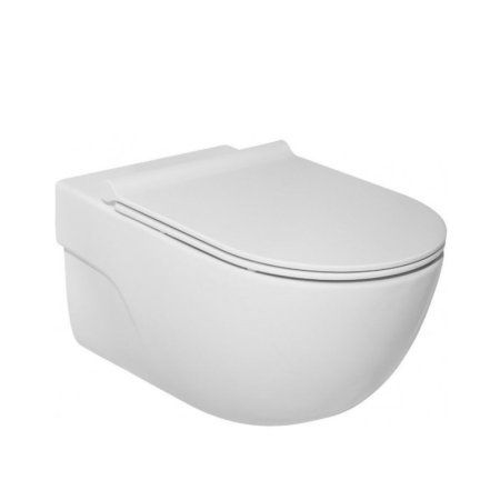 Roca Meridian Compacto Zestaw Toaleta WC podwieszana 48x36 cm Rimless bez kołnierza z deską wolnoopadającą slim Duroplast biała A34H242000