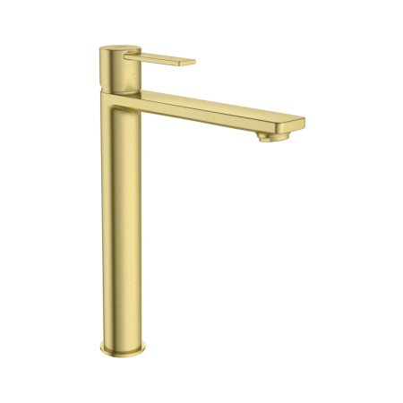 Roca Targa Bateria umywalkowa wysoka Cold Start bez korka PVD brushed gold z powłoką Everlux A5A345FVA0