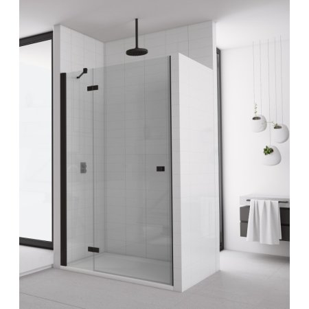 Ronal Sanswiss Annea Black AN13 Drzwi prysznicowe uchylne 110x200 cm ze ścianką stałą lewe, profile czarny mat szkło przezroczyste Aquaperle AN13G11000607