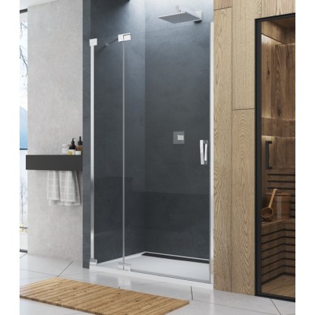Ronal Sanswiss Cadura CA13 G Drzwi prysznicowe wahadłowe 120x200 cm z elementem stałym lewe, profile srebrny połysk szkło przezroczyste Aquaperle CA13G1205007