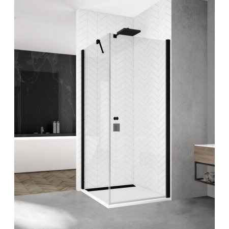Ronal Sanswiss Solino Black SOL1 Drzwi prysznicowe uchylne 75x200 cm, profile czarny mat szkło przezroczyste Aquaperle SOL107500607