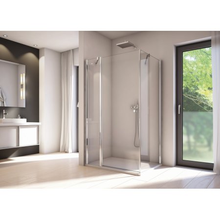 Ronal Sanswiss Solino SOL1 Drzwi prysznicowe uchylne 120x200 cm ze ścianką stałą, profile srebrny połysk szkło przezroczyste Aquaperle SOL1312005007