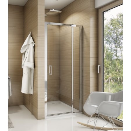 Ronal Sanswiss Top-Line TED Drzwi prysznicowe uchylne 100x190 cm ze ścianką stałą, profile srebrny połysk szkło przezroczyste Aquaperle TED10005007