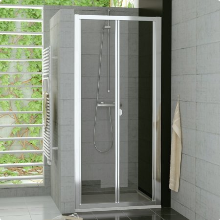Ronal Sanswiss Top-Line Drzwi przesuwno-składane 2-częściowe 100x190 cm, profile białe szkło przezroczyste TOPK10000407
