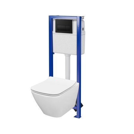 Cersanit City Square SET B966 Zestaw Toaleta WC bez kołnierza + deska wolnoopadająca + stelaż podtynkowy WC Economy + przycisk WC S701-737