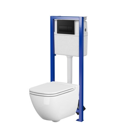 Cersanit Caspia New SET B965 Zestaw Toaleta WC bez kołnierza + deska wolnoopadająca + stelaż podtynkowy WC Economy + przycisk WC S701-742