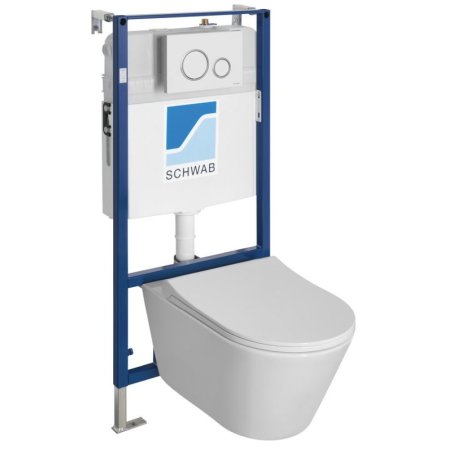 Sapho Avva Zestaw toaleta WC bez kołnierza + deska wolnoopadająca + stelaż podtynkowy WC +  przycisk WC biały 100314-SET5
