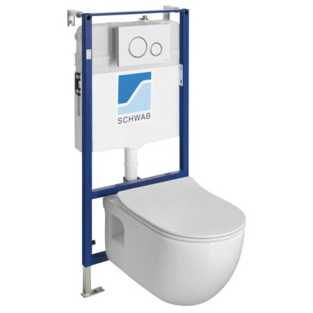 Sapho Brilla Zestaw toaleta WC bez kołnierza + deska wolnoopadająca + stelaż podtynkowy WC + przycisk WC biały 100614-SET5