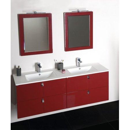 Sapho Mitra 120 Zestaw szafka podumywalkowa 119,6x45,2x55 cm + umywalka meblowa podwójna 121,5x46 cm + lustro 72x52 cm bordo/biały KSET-007