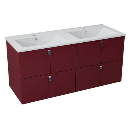 Sapho Mitra Zestaw szafka podumywalkowa 150x46x57,3 cm bordo + umywalka meblowa podwójna biała 2XMT0731601-150