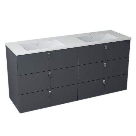 Sapho Mitra Zestaw szafka podumywalkowa 150x46x72,3 cm antracyt + umywalka meblowa podwójna biała 2XMT0821601-150