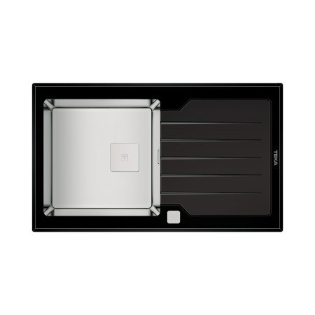 Teka Diamond RS15 1B 1D 86 Zlewozmywak stalowy szklany jednokomorowy 86x51 cm stal/czarne szkło 115100011