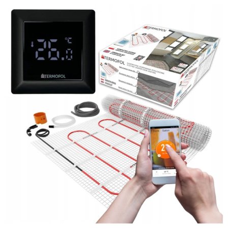 Termofol Zestaw Mata grzewcza 10 m2 1500 W z termoregulatorem H6 czarny TF-HM-150.90.H6WIFI.BLACK
