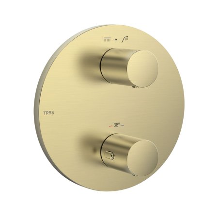 Tres Therm-Box Selection Bateria wannowo-prysznicowa termostatyczna podtynkowa złoty cava 26225001CA