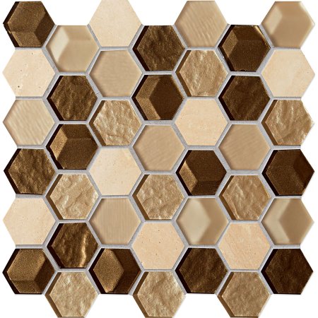 Tubądzin Elements Drops stone brown hex Mozaika ścienna 30x29,8x0,6 cm, brązowa mat, połyskTUBMSELEDROSTOBROHEX3029806