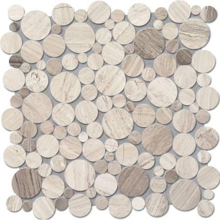 Tubądzin Elements Drops stone grey circle Mozaika ścienna 30,5x30,5x0,8 cm, szara mat TUBMSELEDROSTOGRECIR30530508