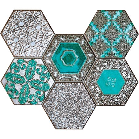 Tubądzin Elements Lace absinthe Mozaika ścienna 28,9x22,1x1 cm, szara, turkusowa, połysk TUBMSELELACABS2892211
