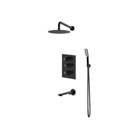 Vedo Aletta Nero I Zestaw wannowo-prysznicowy termostatyczny podtynkowy z deszczownicą 25 cm czarny mat VBA5231/25/CZ/TERMO