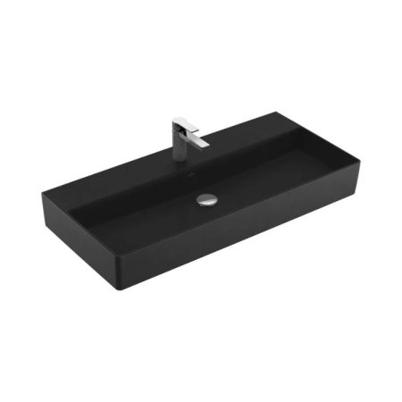 Villeroy & Boch Memento 2.0 Umywalka wisząca 100x47 cm z otworem na baterię bez przelewu czarna Pure Black z powłoką CeramicPlus 4A22A2R7