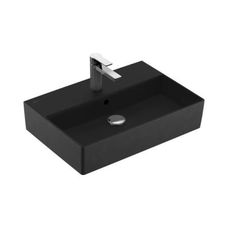 Villeroy & Boch Memento 2.0 Umywalka wisząca 60x42 cm z otworem na baterię z przelewem czarna Pure Black z powłoką CeramicPlus 4A2260R7